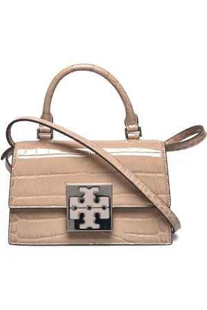 Tory Burch Bon Bon Croc Embossed Mini Top-Handle Bag Designers Small Shoulder Bags-crossbody Bags Beige