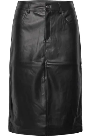 Noisy May Nmkath Nw Front Slit Midi Skirt Pu Polvipituinen Hame Black