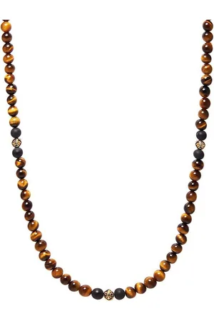 Nialaya Beaded Necklace With Brown Tiger Eye And Gold Kaulakoru Korut Brown