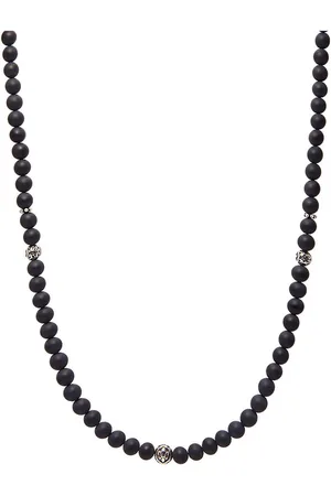 Nialaya Beaded Necklace With Matte Onyx And Silver Kaulakoru Korut Black