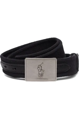 Ralph Lauren Pony Plaque Canvas & Leather Belt Accessories Belts Classic Belts Black