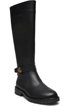 Ralph Lauren Hallee Tumbled Leather Tall Boot Korkeavartiset Saapikkaat Black