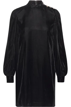Ralph Lauren Button-Trim Velvet Mockneck Dress Lyhyt Mekko Black