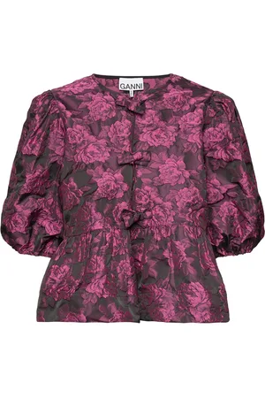 Ganni Botanic Jacquard Designers Blouses Short-sleeved Pink