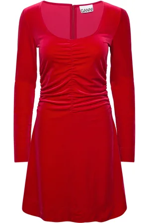 Ganni Velvet Jersey Designers Short Dress Red