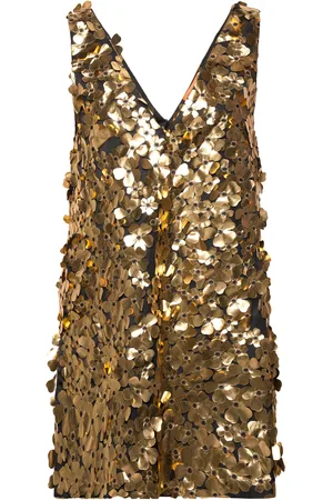 STINE GOYA Elena, 1930 Metallic 3D Flowers Designers Short Dress Gold