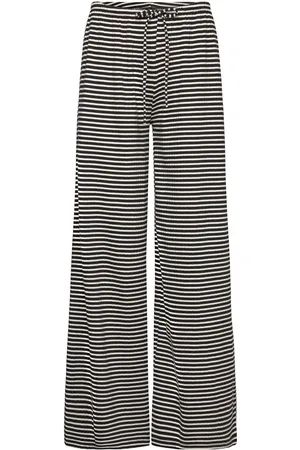 Gina Tricot Striped Soft Trousers Bottoms Trousers Wide Leg Black