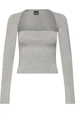 Gina Tricot Soft Touch Square Neck Top Tops T-shirts & Tops Long-sleeved Grey