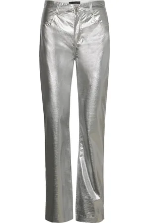 Gina Tricot Silver Pu Trousers Bottoms Trousers Flared Silver