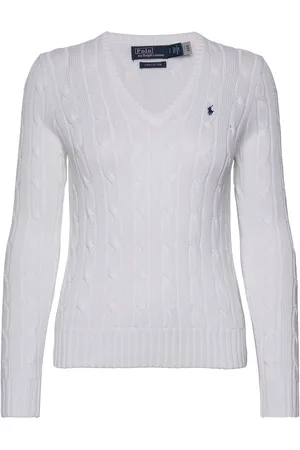Ralph Lauren Cable-Knit Cotton V-Neck Sweater Tops Knitwear Jumpers White