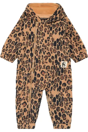 Mini Rodini Leopard Fleece Sie Outerwear Fleece Outerwear Fleece Coveralls Beige