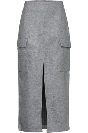 MANGO Cargo Skirt With Slit Pitkä Hame Grey