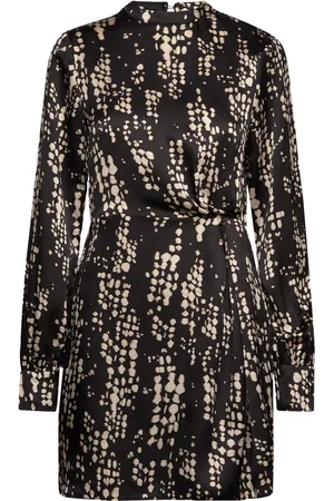 MANGO Pleat Printed Dress Lyhyt Mekko Black