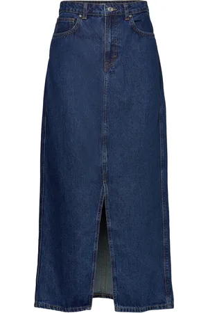 MANGO Slit Denim Skirt Pitkä Hame Blue