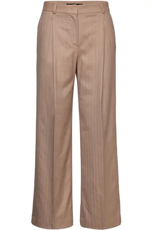 MANGO Chalk-Stripe Trousers Bottoms Trousers Wide Leg Beige