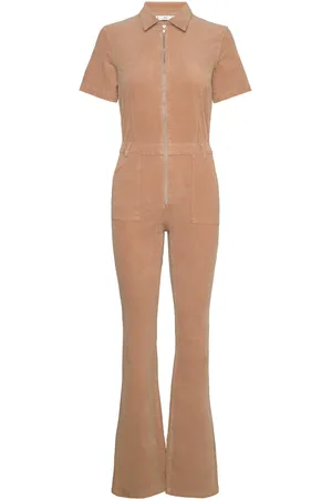 MANGO Corduroy Jumpsuit With Zip Bottoms Jumpsuits Beige