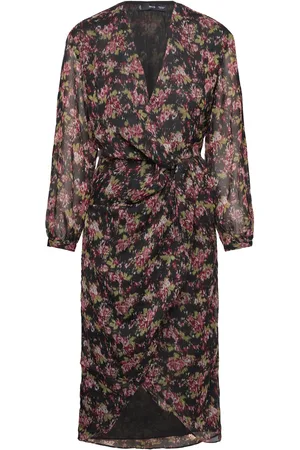 MANGO Knot Print Dress Polvipituinen Mekko Black