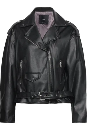 MANGO Leather-Effect Biker Jacket Nahkatakki Black