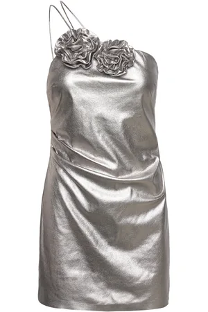 MANGO Asymmetrical Maxi Flower Dress Lyhyt Mekko Silver