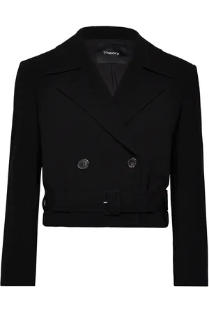 THEORY Crop Db Trench.admir Designers Double Breasted Blazers Black