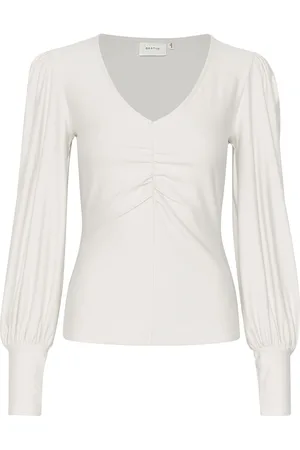 Gestuz Rifagz V-Neck Blouse Tops Blouses Long-sleeved White