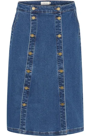 Cream Crtin Denim Skirt Polvipituinen Hame Blue
