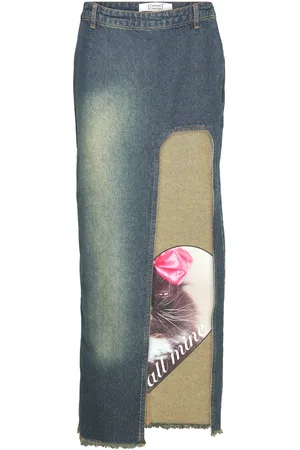 Cannari Concept Curved Slit Skirt Pitkä Hame Blue