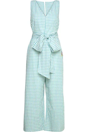 Bobo Choses Vichy V-Neck Sleeveless Overall Bottoms Jumpsuits Blue