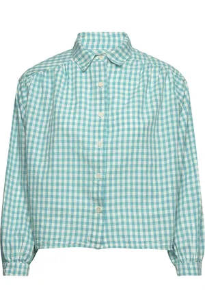 Bobo Choses Vichy Seersucker 3/4 Sleeve Tops Shirts Long-sleeved Blue