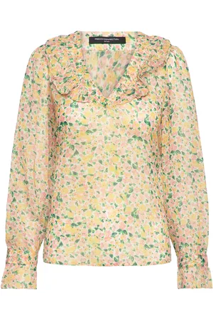 French Connection Aleezia Hallie Crinkle Shirt Tops Blouses Long-sleeved Yellow