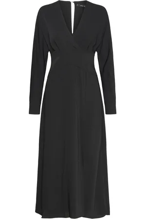 MANGO Cross-Neckline Slit Dress Polvipituinen Mekko Black