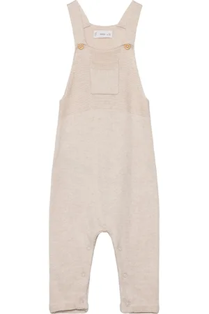 MANGO Long Knitted Dungarees Bottoms Dungarees Beige