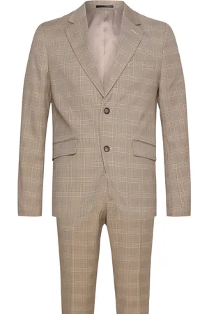 Lindbergh Checked Twill Stretch Suit Puku Brown