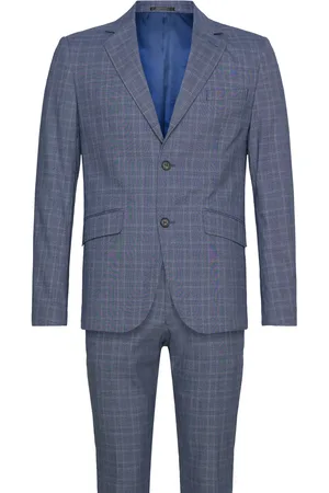 Lindbergh Checked Stretch Suit Puku Blue