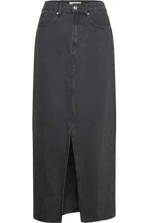 MANGO Slit Denim Skirt Polvipituinen Hame Black