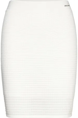 Calvin Klein Geometric Knit Fitted Skirt Skirts Knitted Skirts White