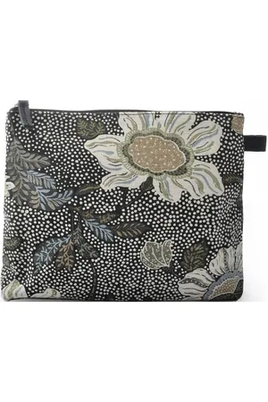 Ceannis Cosmetic Medium Black Flower Linen Toilettilaukut Multi/patterned