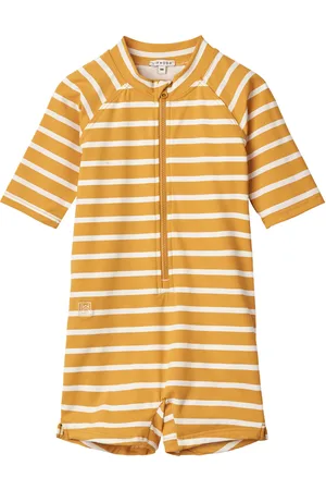 Liewood Max Stripe Shortsleeve Swim Jumpsuit Swimwear Uv Clothing Uv Suits Yellow