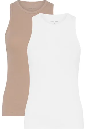 URBAN QUEST 2-Pack Women Bamboo Tank Top Rib Tops T-shirts & Tops Short-sleeved White