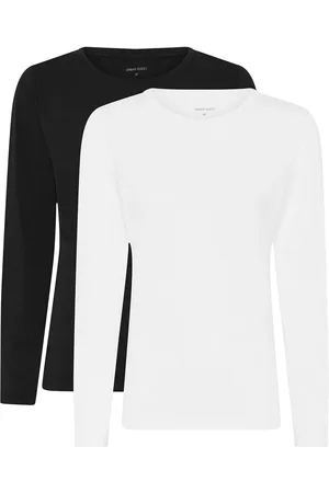 URBAN QUEST 2-Pack Women Bamboo L/S T-Shirt Slim Fit Tops T-shirts & Tops Long-sleeved White