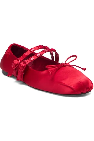 MANGO Satin Ballet Flats With Studs Ballerinat Red