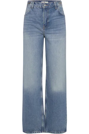 MANGO Loose Mid-Rise Wideleg Jeans Bottoms Jeans Wide Blue