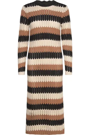 Object Objwasi L/S O-Neck Knit Dress 131 Polvipituinen Mekko Brown