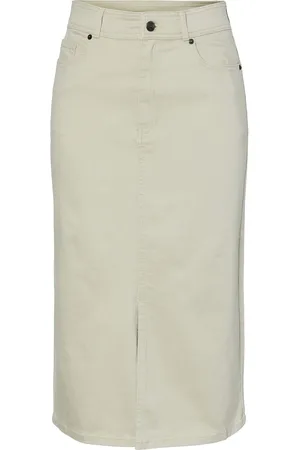 Y.A.S Domana Hw Midi Denim Skirt S. Polvipituinen Hame Cream