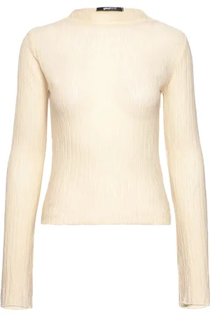 Gina Tricot Plisse Flare Sleeve Top Tops Shirts Long-sleeved Beige