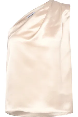 Ahlvar Gallery Elle Satin Tank Tops Blouses Sleeveless Beige