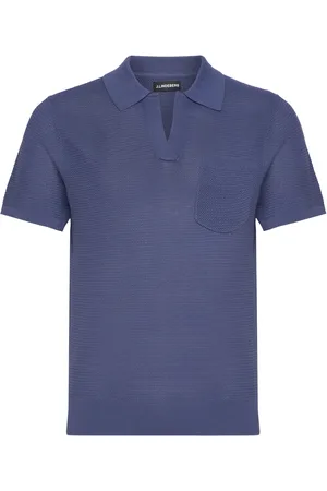 J Lindeberg Ben Open Collar Polo Designers Knitwear Short Sleeve Knitted Polos Blue