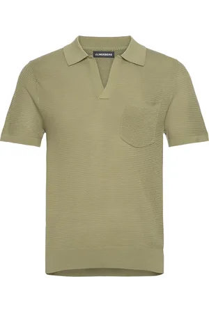 J Lindeberg Ben Open Collar Polo Designers Knitwear Short Sleeve Knitted Polos Khaki Green