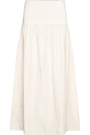 MANGO Elastic Panel Flared Skirt Pitkä Hame Cream