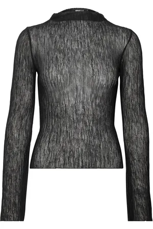 Gina Tricot Plisse Flare Sleeve Top Tops Shirts Long-sleeved Black